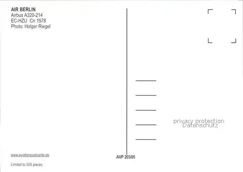 Flugzeuge Zivil Air Berlin Airbus A320 214 EC HZU Cn 1578 Kat. Airplanes Avions