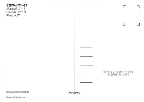 Flugzeuge Zivil German Wings Airbus A319 112 D AKNR Cn 1209 T Com Kat. Airplanes Avions