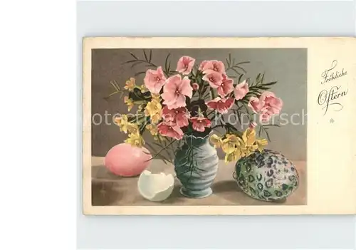 Ostern Easter Paques Schluesselblumen Ostereier Vase  Kat. Greetings