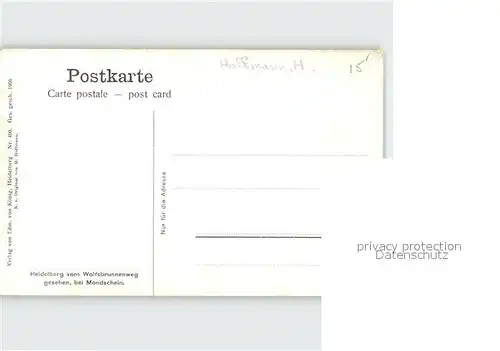 Hoffmann Heinrich Heidelberg vom Wolfsbrunnenweg Mondschein Kat. Kuenstlerkarte