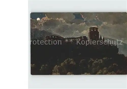 Hoffmann Heinrich Schloss Heidelberg bei Nacht  Kat. Kuenstlerkarte