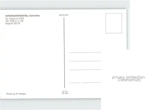 Flugzeuge Zivil Intercontinental Colombia Vc. Viscount 745D HK 1708 c n 138 Kat. Airplanes Avions