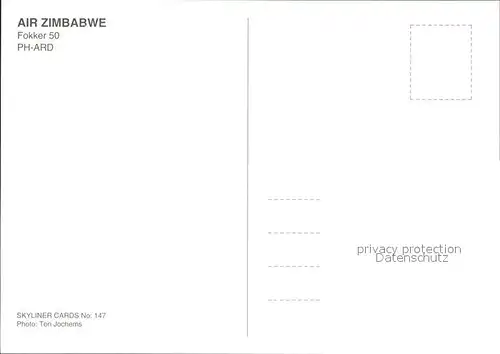 Flugzeuge zivil Air Zimbabwe Fokker 50 PH ARD Kat. Airplanes Avions