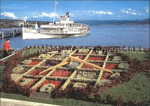 Dampfer Seitenrad Zuerich Blumenuhr Buerkliplatz  Kat. Schiffe