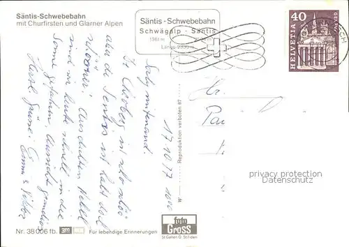 Seilbahn Saentis Churfirsten Glarner Alpen  Kat. Bahnen