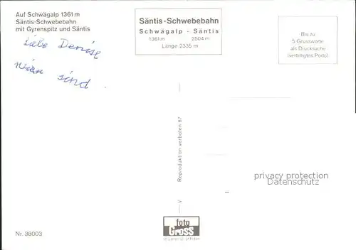 Seilbahn Saentis Schwaegalp Gyrenspitz  Kat. Bahnen