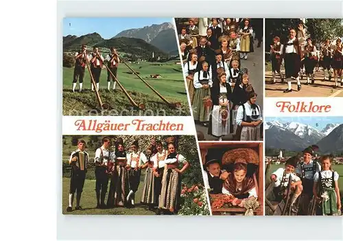 Trachten Allgaeu Alphornblaeser Pfronten Hindelang Fronleichnamprozession Kat. Trachten