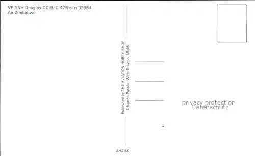 flugzeuge zivil VP YNH Douglas DC 3 C 47B c n 32954 Air Zimbabwe Kat. Airplanes Avions