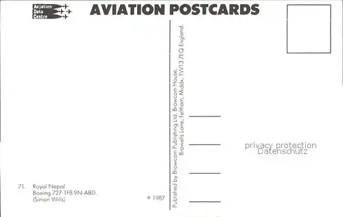 flugzeuge zivil Royal Nepal Boeing 727 1F89N ABD. Kat. Airplanes Avions