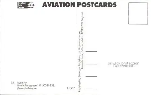flugzeuge zivil Ryan Air British Aerospace 111 500 El BSS. Kat. Airplanes Avions