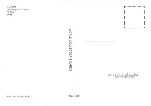 Flugzeuge zivil Transair McDDouglas DC 10 10 PP 000 Kat. Airplanes Avions