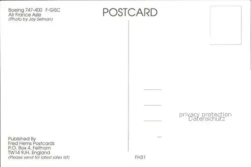 Flugzeuge zivil Boeing 747 400 F GISC Air France Asie Kat. Airplanes Avions