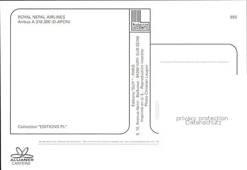 Flugzeuge zivil Royal Nepal Airlines Airbus A. 310.300 D APON Kat. Airplanes Avions