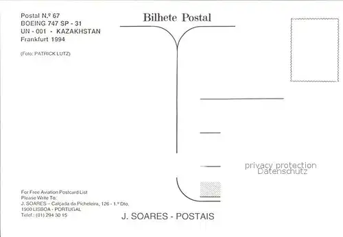 Flugzeuge zivil Boeing 747 SP 31 UN 001 Kazakhstan Kat. Airplanes Avions