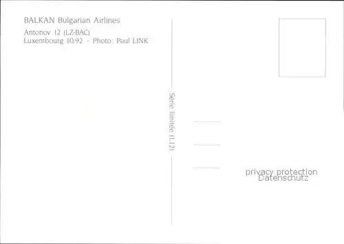 Flugzeuge zivil Balkan Burlgarian Airlines Antonov 12 LZ BAC Kat. Airplanes Avions