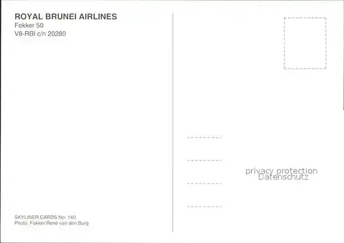 Flugzeuge zivil Royal Brunei Airlines Fokker 50 V8 RBI c n 20280 Kat. Airplanes Avions