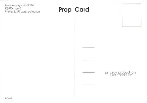 Flugzeuge zivil AVna Airways Nord 262 ZS IZX c n 6  Kat. Airplanes Avions