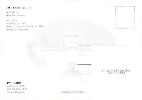 Flugzeuge zivil Air Djibouti Red Sea Airlines A310 222 F OHPQ c n 318 Paris Charles de Gaulle Kat. Airplanes Avions