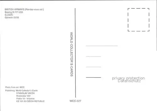 Flugzeuge zivil British Airways Boeing B 777 200 G ZZZC Kat. Airplanes Avions