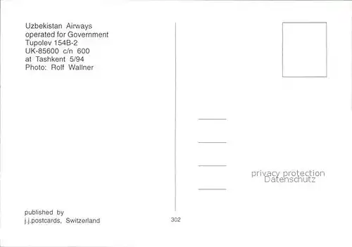 Flugzeuge Zivil Uzbekistan Airways Tupolev 154B 2 UK 85600 c n 600 Kat. Airplanes Avions