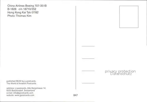 Flugzeuge Zivil China Airlines Boeing 707 351B B 1828 c n 18710 352 Kat. Airplanes Avions