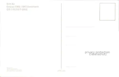 Flugzeuge Zivil Britt Air Embraer EMB 110P2 Bandeirante C N 110 213 F GBLE  Kat. Airplanes Avions