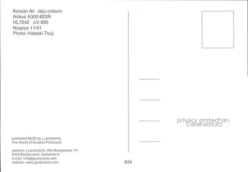 Flugzeuge Zivil Korean Air Jeju colours Airbus A300 622R HL7242 c n 685 Kat. Airplanes Avions