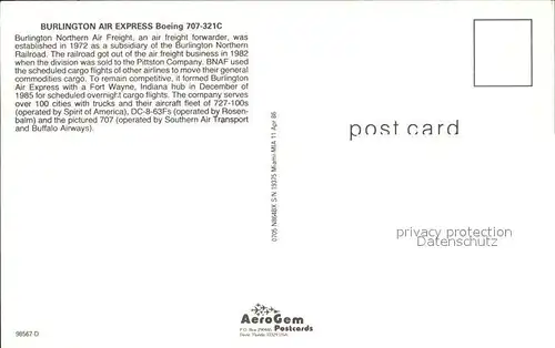 Flugzeuge Zivil Burlington Air Express Boeing 707 321C N864X S N 19375 Kat. Airplanes Avions