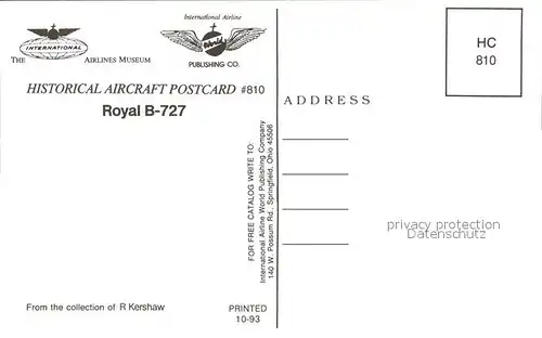 Flugzeuge Zivil Royal B 727  Kat. Airplanes Avions