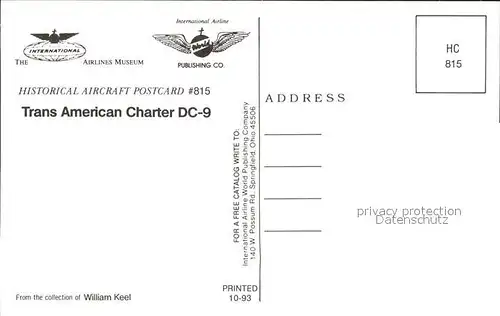 Flugzeuge Zivil Trans American Charter DC 9 N947ML Kat. Airplanes Avions