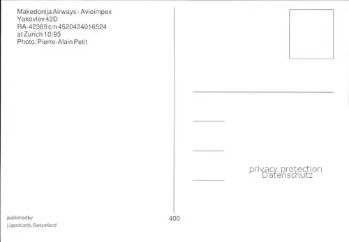 Flugzeuge Zivil Makedonija Airways Avioimpex Yakovlev 42D RA 42389 c n  Kat. Airplanes Avions