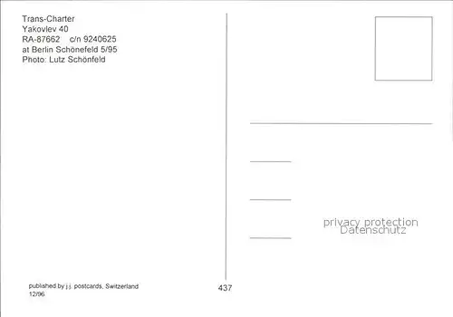 Flugzeuge Zivil Trans Charter Yakovlev 40 RA 87662 Kat. Airplanes Avions