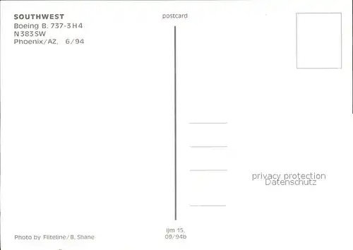 Flugzeuge Zivil Southwest Boeing B.737 3H4 N383 SW  Kat. Airplanes Avions