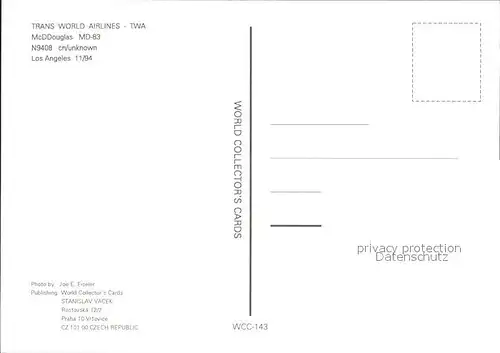 Flugzeuge Zivil Trans World Airlines TWA McDouglas MD 83 N9408 Kat. Airplanes Avions