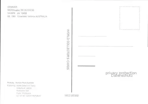 Flugzeuge Zivil Connair McDDouglas DC 3C S1C3G VH MIN c n 13459 Kat. Airplanes Avions