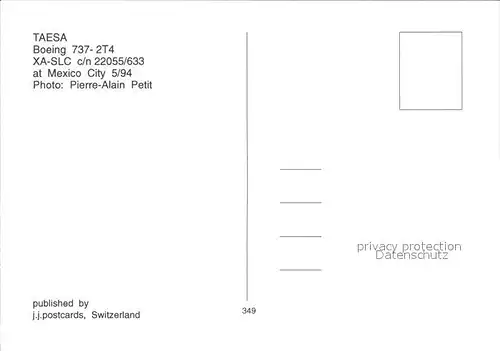 Flugzeuge Zivil Taesa Boeing 737 2T4 XA SLC c n 22055 633 Kat. Airplanes Avions