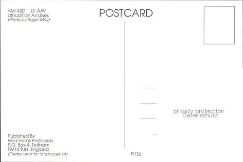 Flugzeuge Zivil Lithuanian Airlines YAK 42D LY AAV  Kat. Airplanes Avions