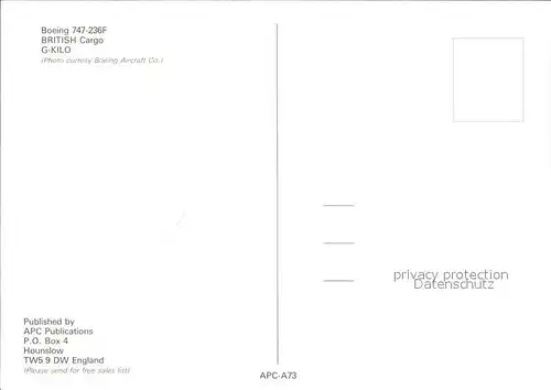 Flugzeuge Zivil British Cargo Boeing 747 236F G KILO Kat. Airplanes Avions