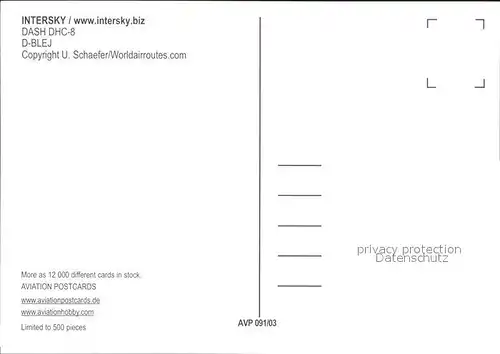 Flugzeuge Zivil InterSky Dash DHC 8 D BLEJ Kat. Airplanes Avions