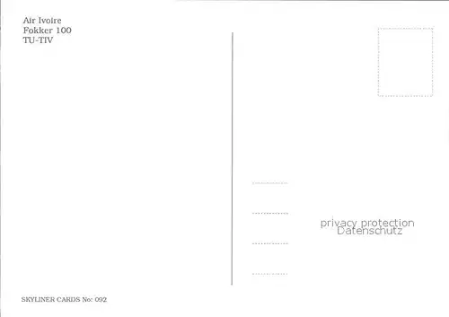 Flugzeuge Zivil Air Ivoire Fokker 100 TU TIV  Kat. Airplanes Avions