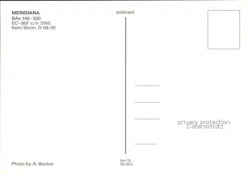 Flugzeuge Zivil Meridiana BAe 146 300 EC 807 c n 3165 Kat. Airplanes Avions