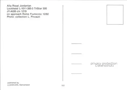 Flugzeuge Zivil Alia Royal Jordanian Lockheed L 1011 385 3 TriStar 500 JY AGB  Kat. Airplanes Avions