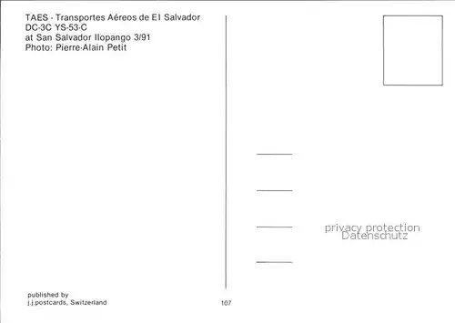 Flugzeuge Zivil TAES Transportes Aereos del El Salvador DC 3C YS 53 C  Kat. Airplanes Avions