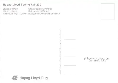 Flugzeuge Zivil Hapag Lloyd Boeing 737 200 Kat. Airplanes Avions