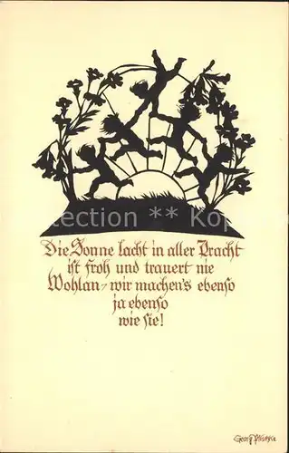 Scherenschnitt Schattenbildkarte Georg Plischke Kinder Sonne Gedicht  Kat. Besonderheiten