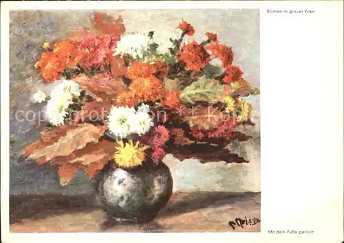 Kuenstlerkarte P. Moleveld Blumen in grauer Vase Dennoch Kuenstlerkarte Nr. 3303 Kat. Kuenstlerkarte