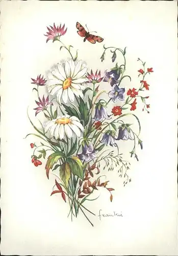 Kuenstlerkarte Frankie Blumen Schmetterling  Kat. Kuenstlerkarte