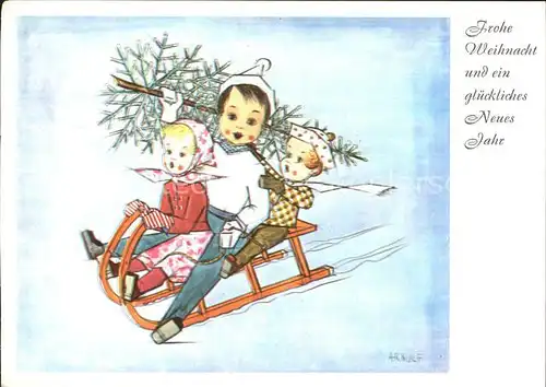 Arnulf Glueckliche Weihnacht Nr. 171 Schlitten Kinder Kat. Kuenstlerkarte