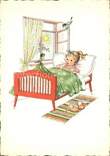 Kinder Child Enfants Bett Fenster Blaumeisen  Kat. Kinder