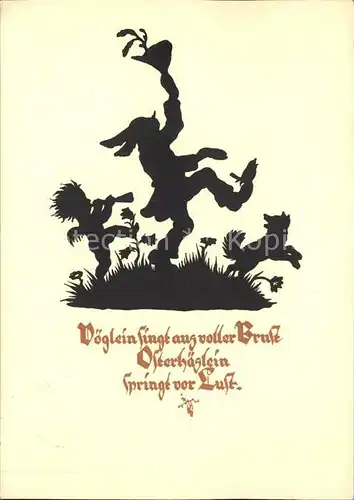 Scherenschnitt Schattenbildkarte Hase Engel Hund  Kat. Besonderheiten